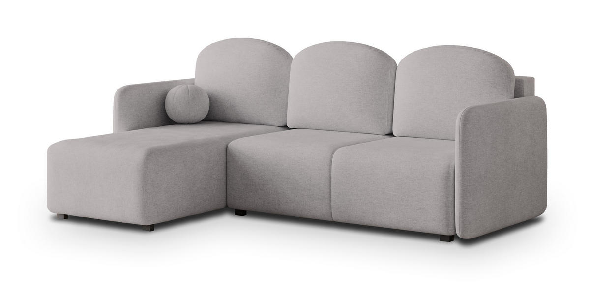 ECKSOFA SUVINO Hellgrau Geflochtener Stoff mit Schlaffunktion - Hellgrau, Holz (230/143cm) - MASSENO