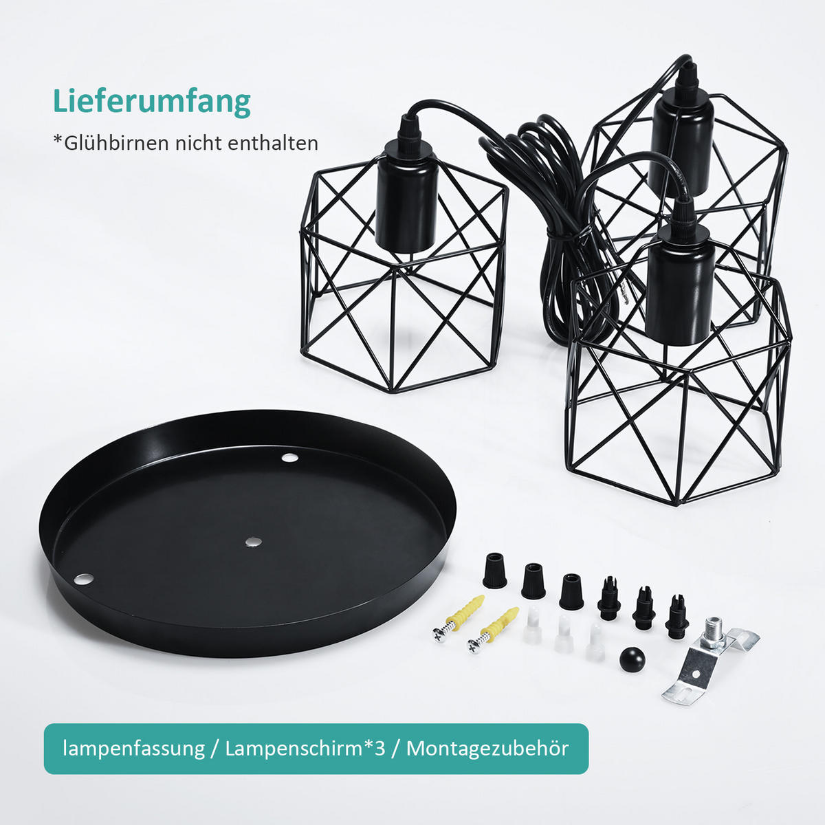 DECKENLEUCHTER 3 Lichter Eisen 25 / 90 cm - Schwarz, Metall (25/25/90cm) - EMKE