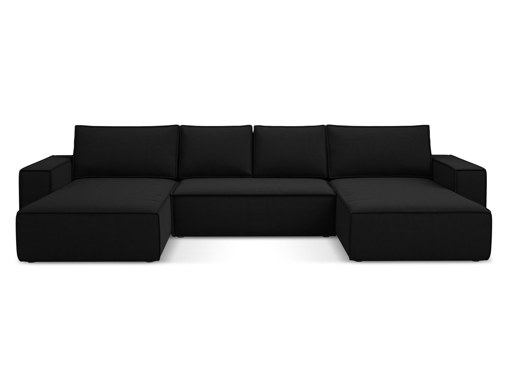 WOHNLANDSCHAFT Samt Stoff Schwarz - Schwarz, Kunststoff/Textil (398/82/185cm) - Makamii