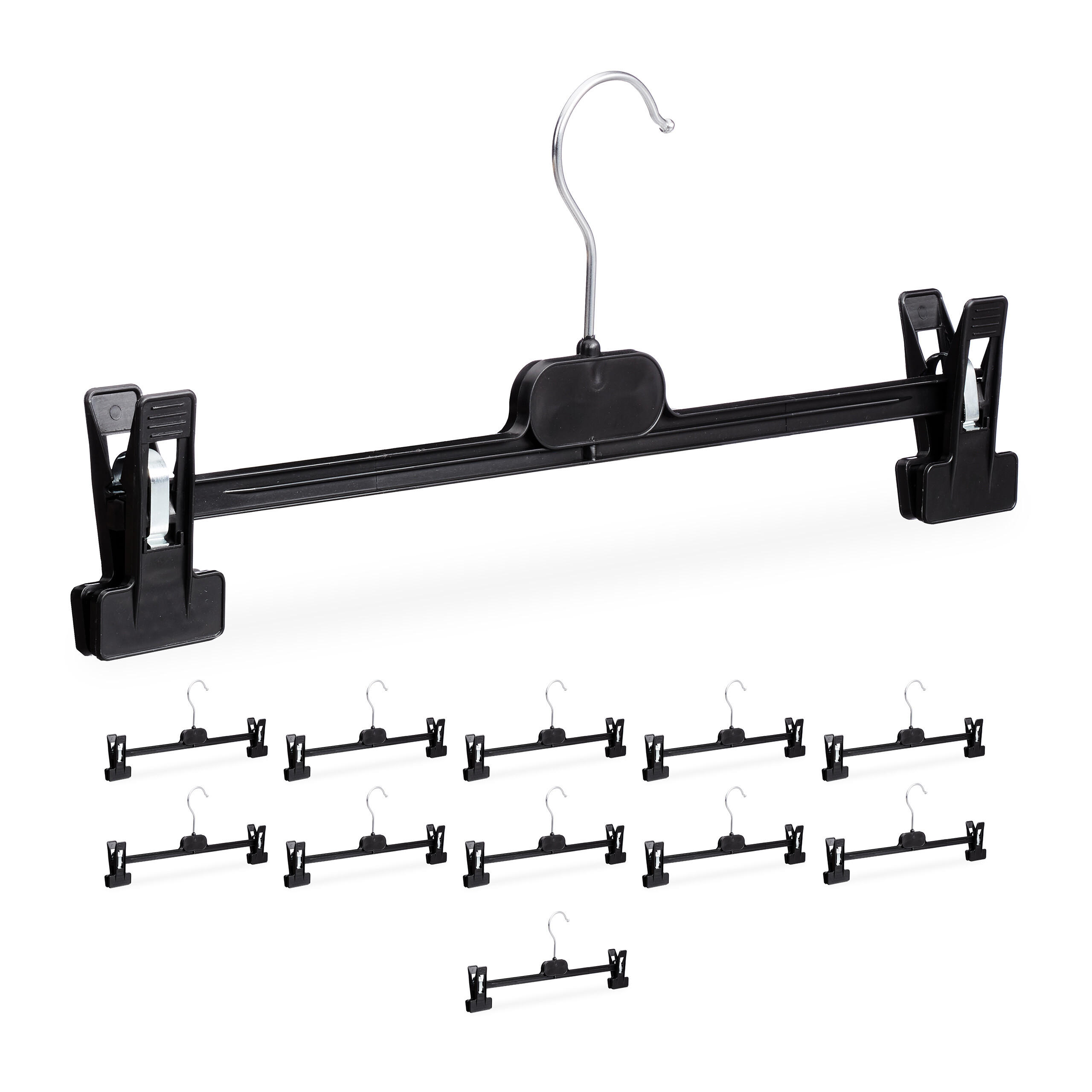 12XHOSENBÜGEL - Schwarz, Kunststoff/Metall (35.5/15/2.5cm) - Relaxdays