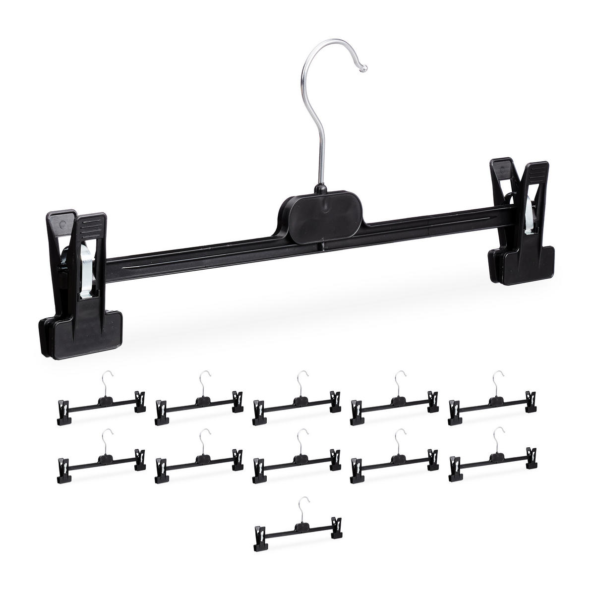 12XHOSENBÜGEL - Schwarz, Kunststoff/Metall (35.5/15/2.5cm) - Relaxdays