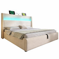 POLSTERBETT 160/200 cm in Beige mit Bettkasten, LED, USB und Type-C Leinen Design - Beige, Holzwerkstoff/Textil (160/200cm) - STILVORA