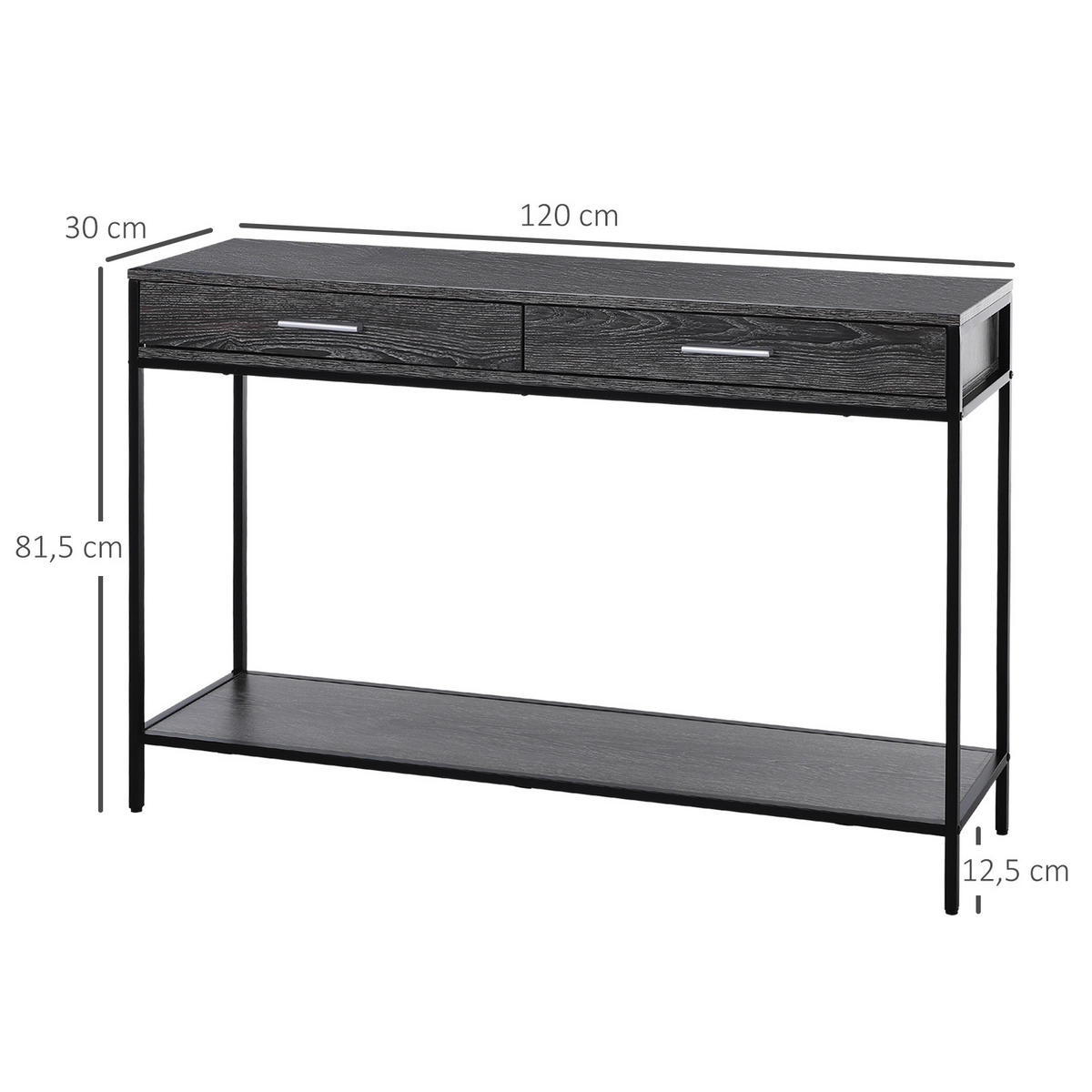 KONSOLENTISCH 2 Schubladen, 120 x 30 x 81,5 cm - Dunkelgrau/Grau, Holzwerkstoff/Metall (120/30/815cm) - HOMCOM