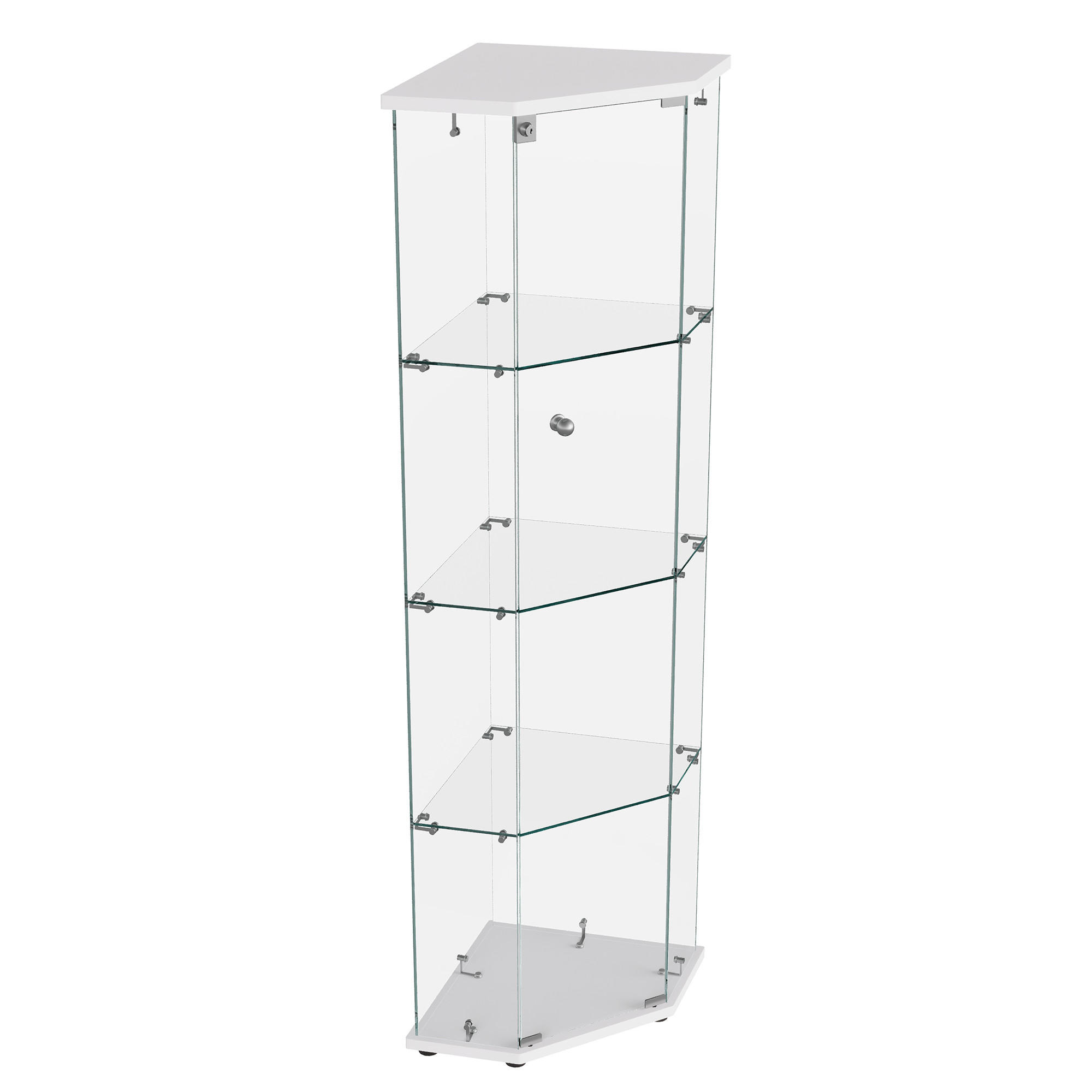 ECKSCHRANK 5-Eck, 1 Tür, 4 Ebenen, LED, weißer Sockel - Weiß, Glas (42.5/162/60cm) - SHOPENTRA