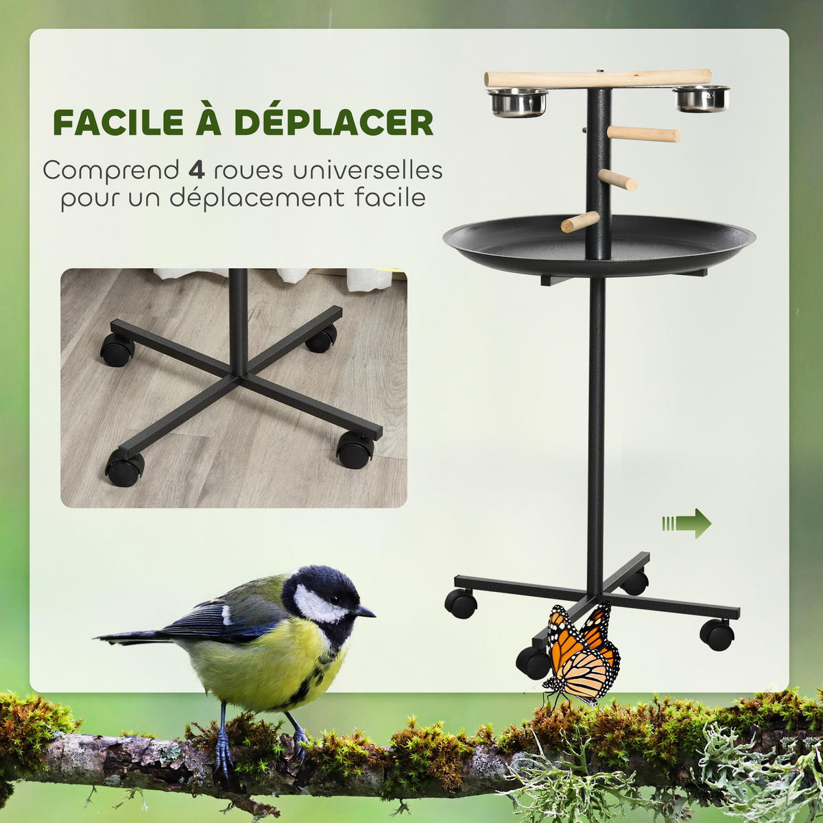 VOGELFUTTERSTATION DE-17835 4 Rollen & 2 Edelstahlnäpfe Grau - Grau, Metall (60/111/60cm) - ComfortXL
