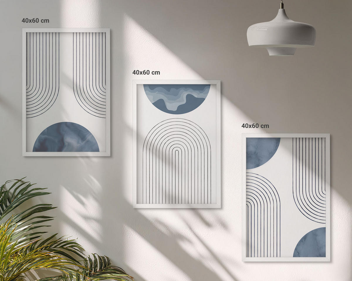 WANDBILDER 3er-Set - 40x60 cm Weißer Rahmen - Abstrakte blaue Muster - Weiß, Kunststoff (40/60cm) - ArtPrintCave