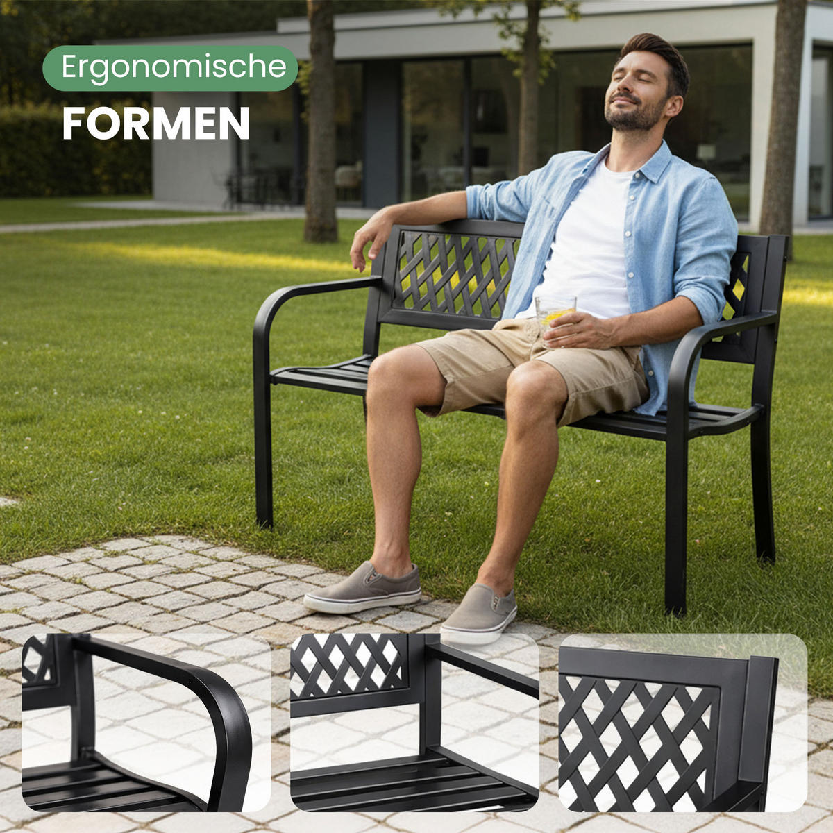 GARTENBANK KALIA Schwarz 119 x 75 x 50 cm - Schwarz, Metall (119/75/50cm) - Akord