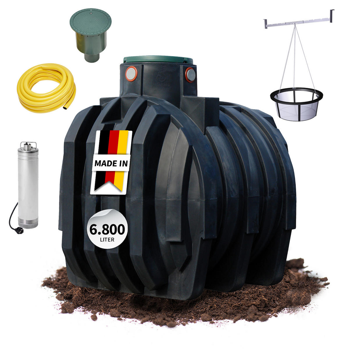 ERDTANK-PAKET 6800 L - Schwarz, Kunststoff (200/240/245cm) - 4rain