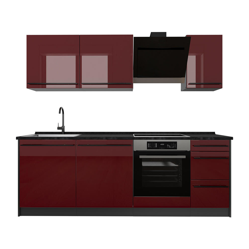 Vicco Küchenzeile Rot, Anthrazit 220x81.6x60 cm