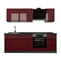 KÜCHENZEILE R-Line, Rot Hochglanz/Anthrazit, 220 cm ohne Arbeitsplatte - Anthrazit/Rot, Holzwerkstoff (220/81.6/46cm) - Vicco