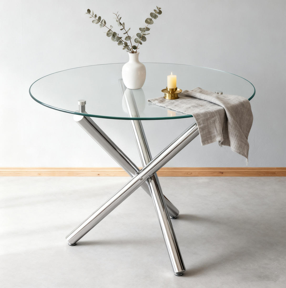 JEDÁLENSKÝ stôl z tvrdeného skla a kovu, Ø 80/76 cm, strieborný - strieborná, kov (80/80/76cm) - BEAOK