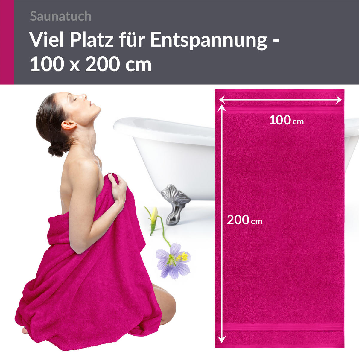 BADETUCH Linz Purpur 100x200 cm - Pink, Textil (100/200cm) - Lashuma