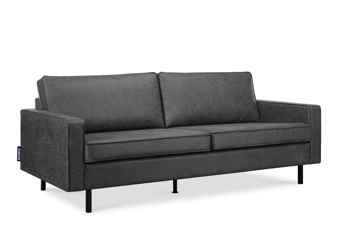 3-SITZER-SOFA INVIA Klassische-Stil mit Armlehnen, Lederoptik-Stoff, dunkelgrau - Dunkelgrau/Schwarz, Textil (209/87/98cm) - KONSIMO®