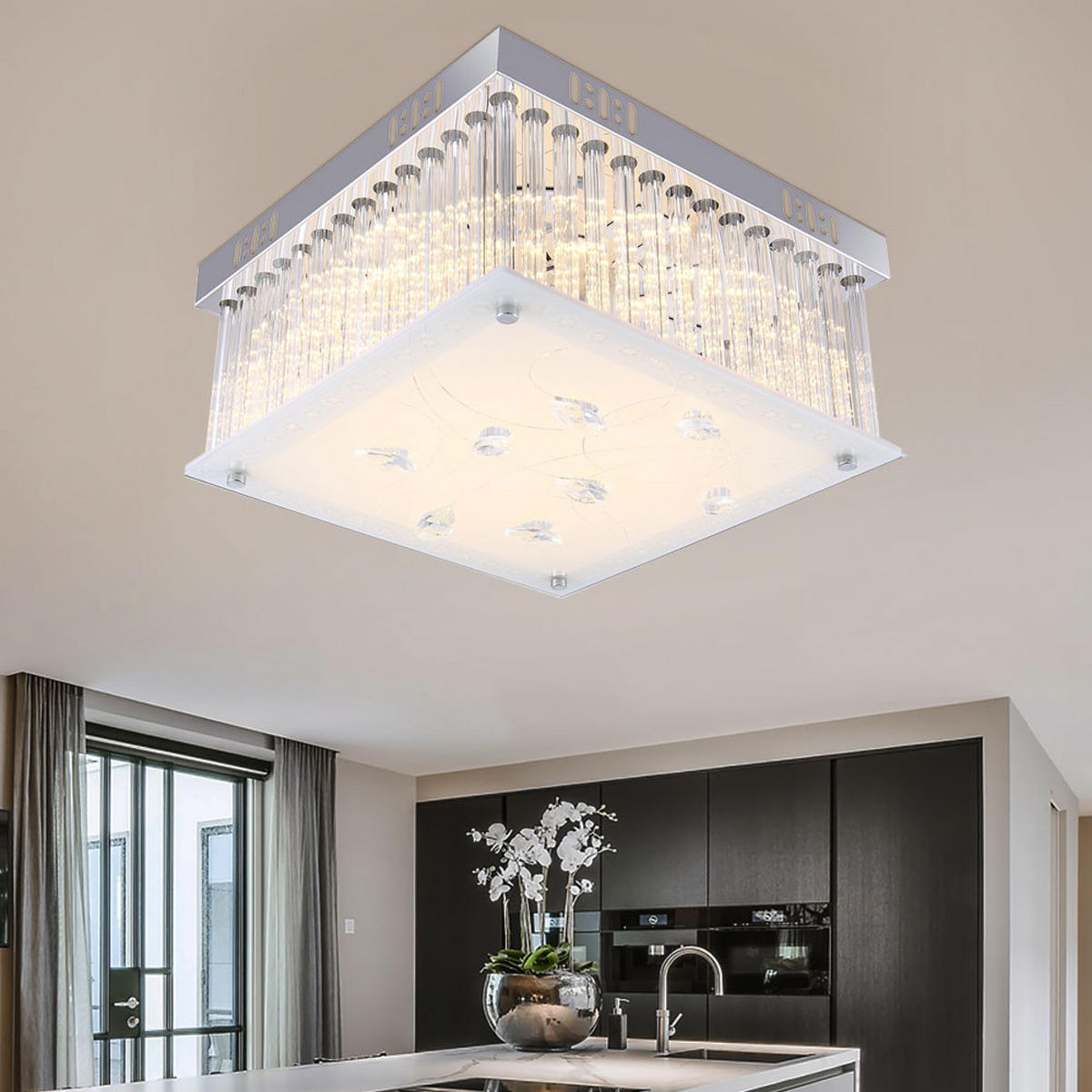 LED DECKENLEUCHTE HEIDIR Silber Metall Glas - Silberfarben, Glas (30/30/14cm) - Globo Lighting