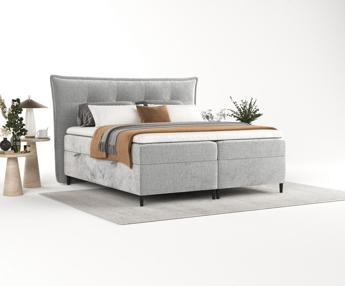 BOXBETT Las Palmas 200/200 cm Hellgrau im Lotta Stoff - Hellgrau/Schwarz, Holz/Holzwerkstoff (200/200cm) - AltaBeds