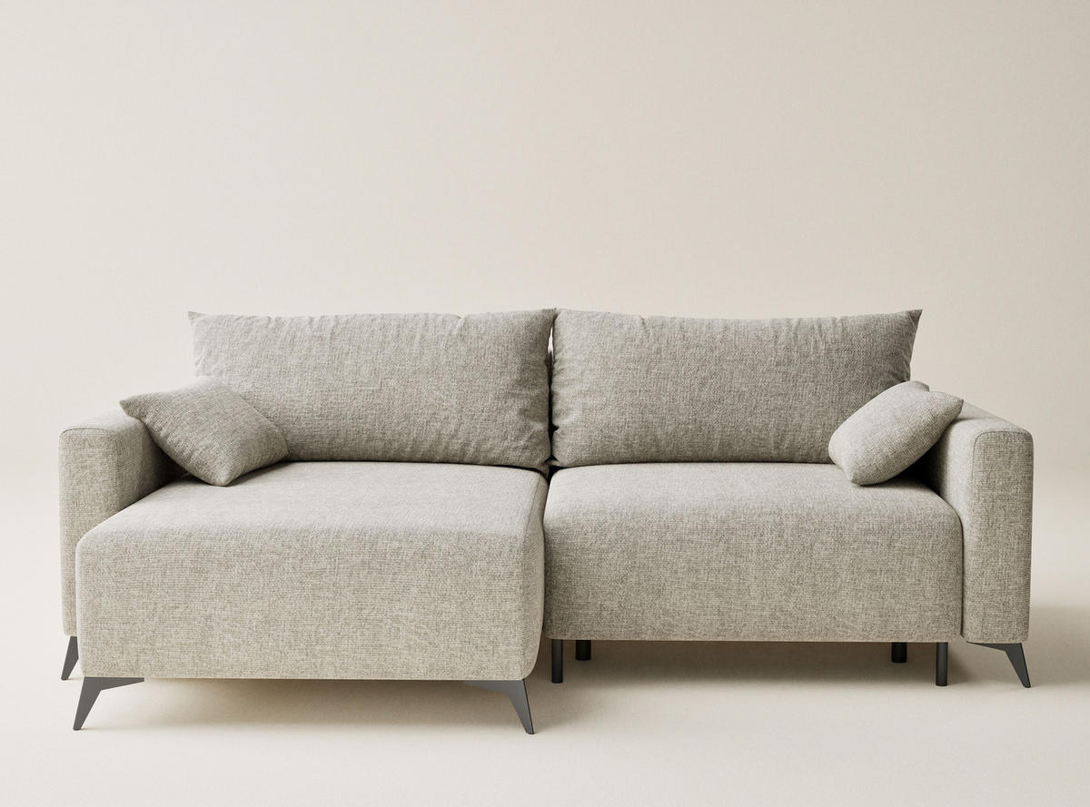 ECKSOFA MIT SCHLAFFUNKTION Leon Beige Chenille-Stoff - Beige/Schwarz, Holz/Holzwerkstoff (148/239cm) - Maison de Reve