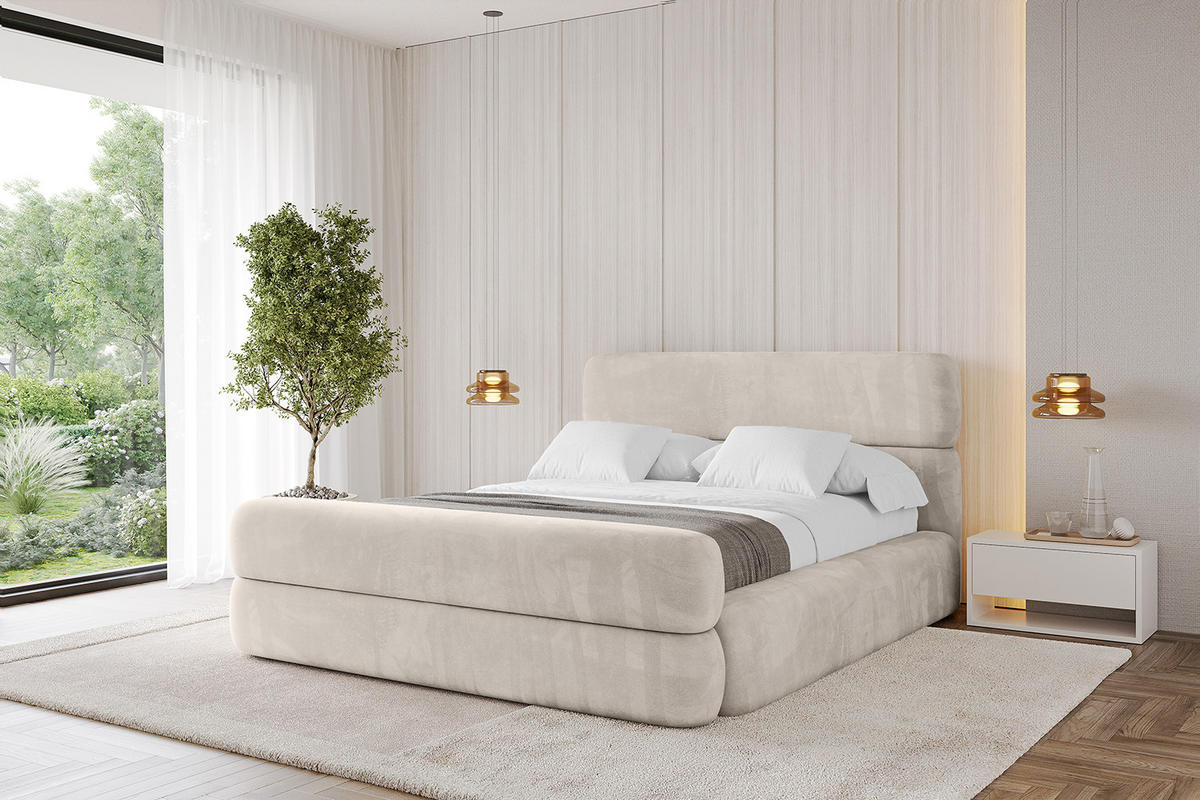 POLSTERBETT mit Bettkasten, Fußteil und Lattenrost, Boxbett ohne Matratze - ENORA-Z 120x200 Beige - Beige, Holzwerkstoff/Textil (120/200cm) - ALTDECOR