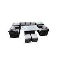 GARTENSOFA Hohe Rückenlehne Polyrattan 7-Sitzer - Dunkelgrau/Grau, Glas/Kunststoff - Fimous