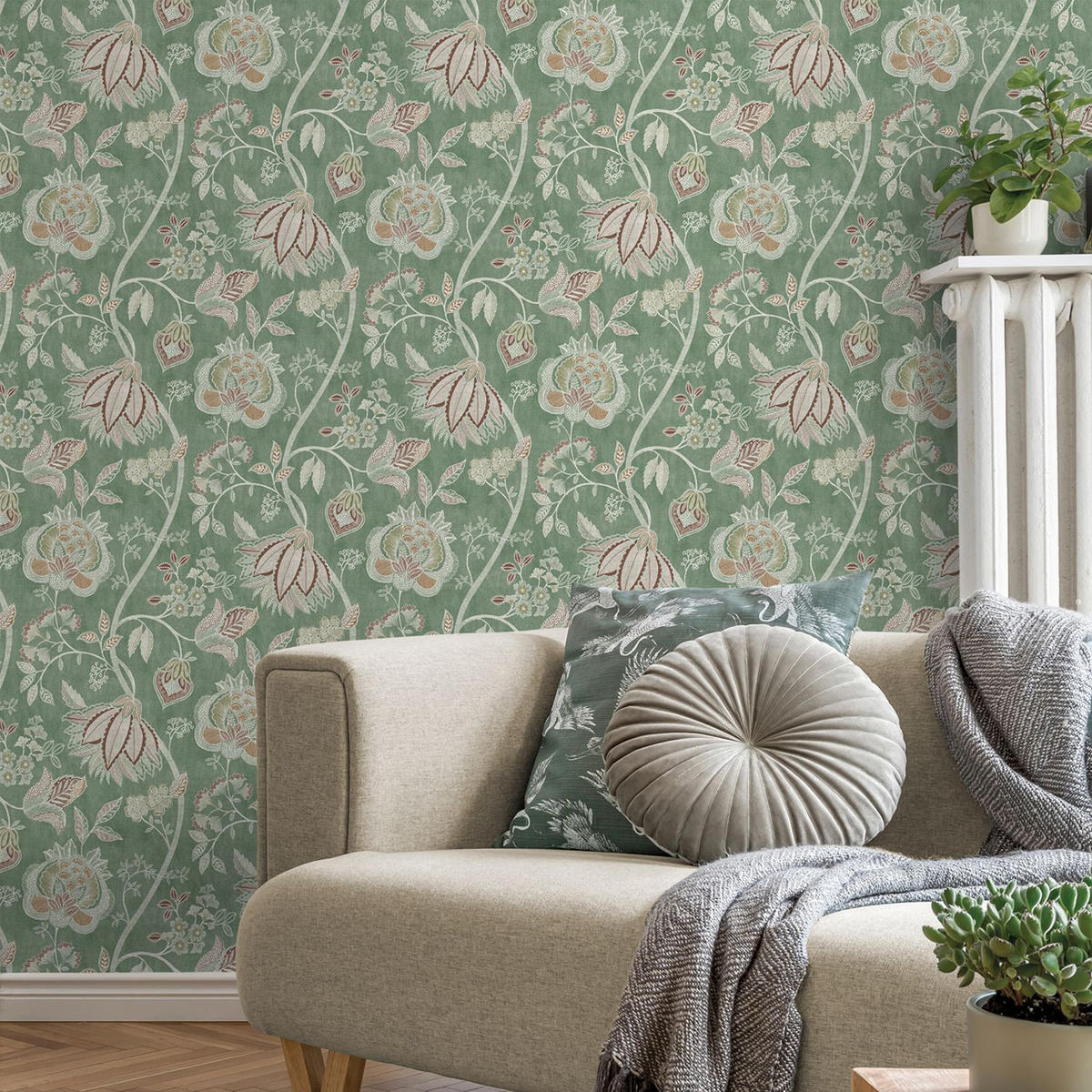 TAPETE Blumen 53 cm x 10 m - Grün, Papier (53/1000cm) - Sanders & Sanders