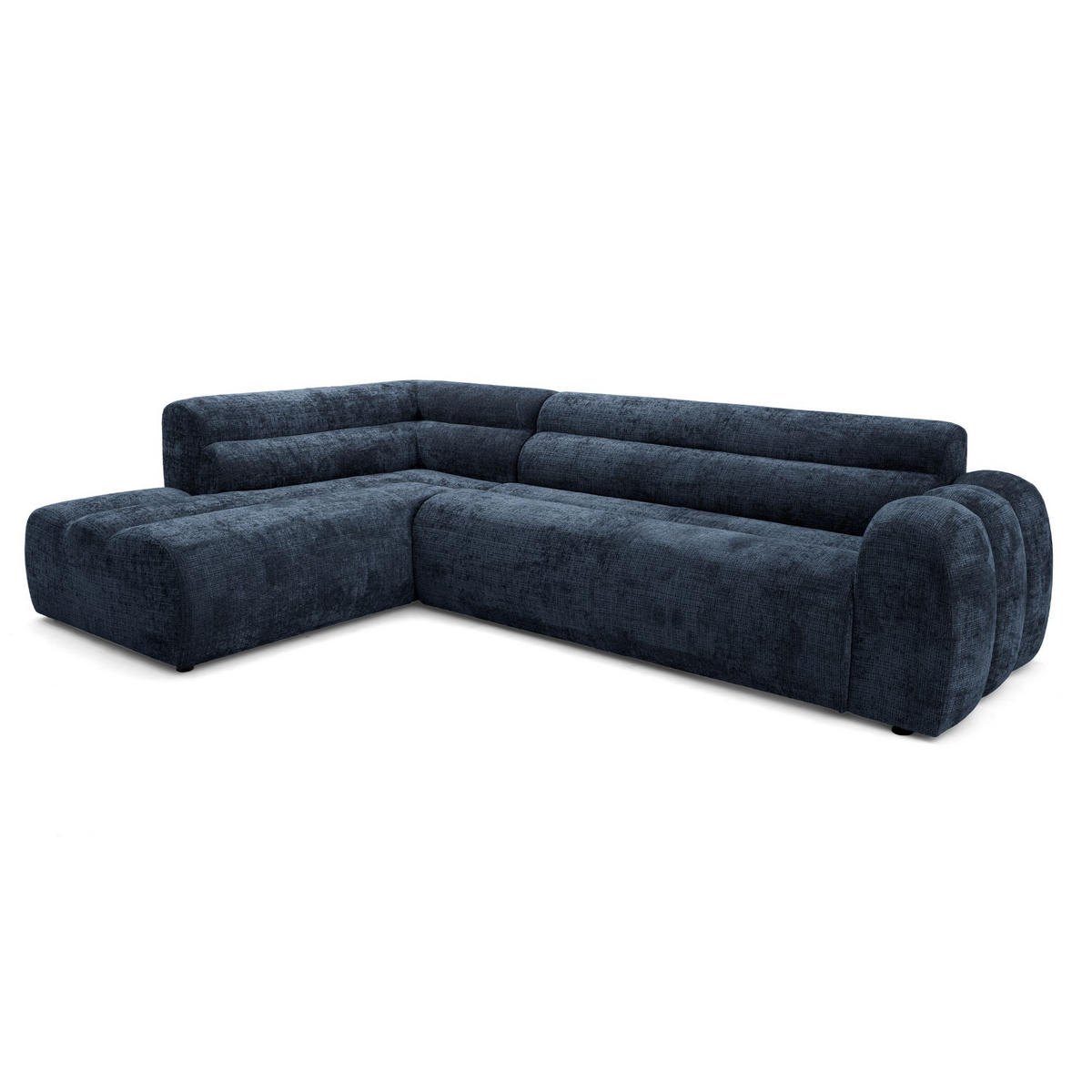 4-SITZER modulares Ecksofa VEER L Links, 283 x 190 cm, Chenille Webstoff Marine - Schwarz/Dunkelblau, Holz/Kunststoff (283/190cm) - Muffo