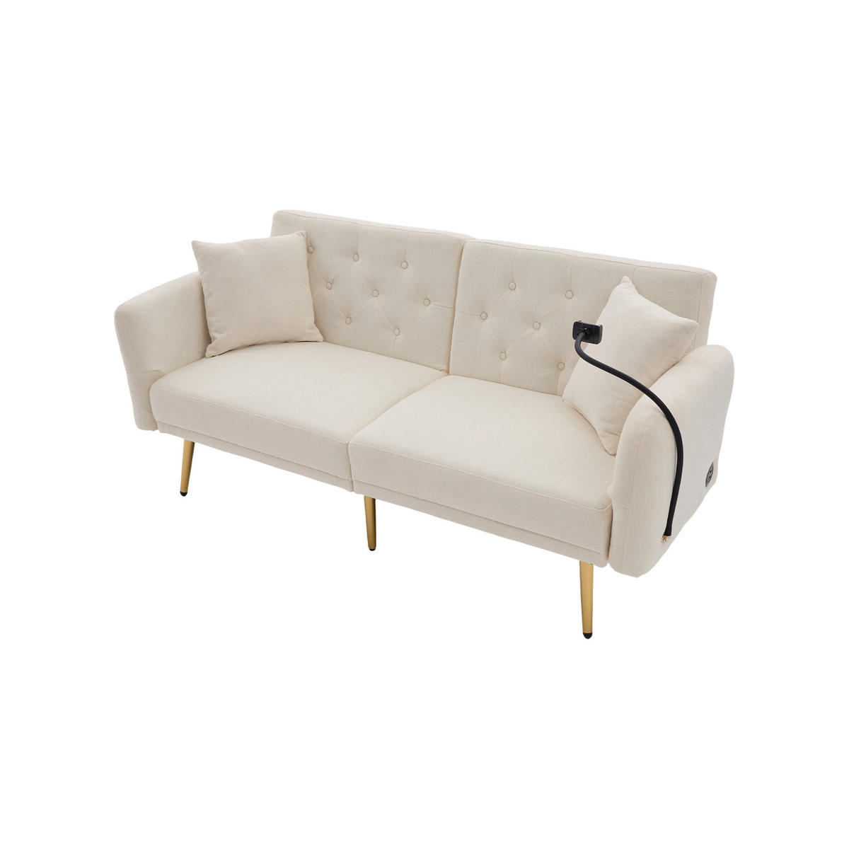 SCHLAFSOFA 2-Sitzer mit verstellbarer Rückenlehne und Handyhalter Chenille Beige 173/78/78 cm - Beige, Textil (173/78/78cm) - OKWISH