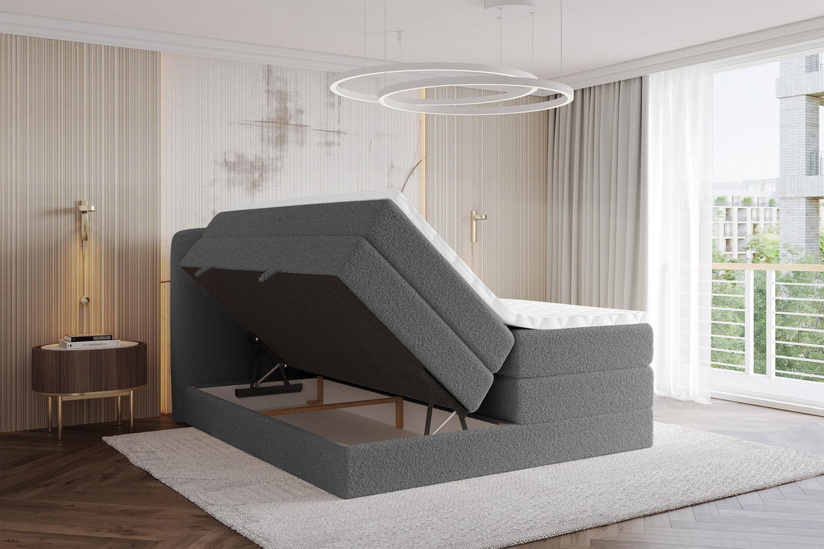 BOXSPRINGBETT mit Matratze H3/H4 - NINA KING - 160x200 cm Grau - Titanfarben, Holzwerkstoff (160/200cm) - ALTDECOR