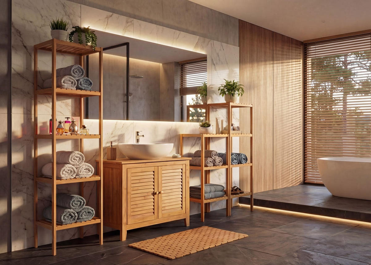 BADEZIMMERSET Braun 5er-Set - Braun, Holz (34/140/33cm) - MCW