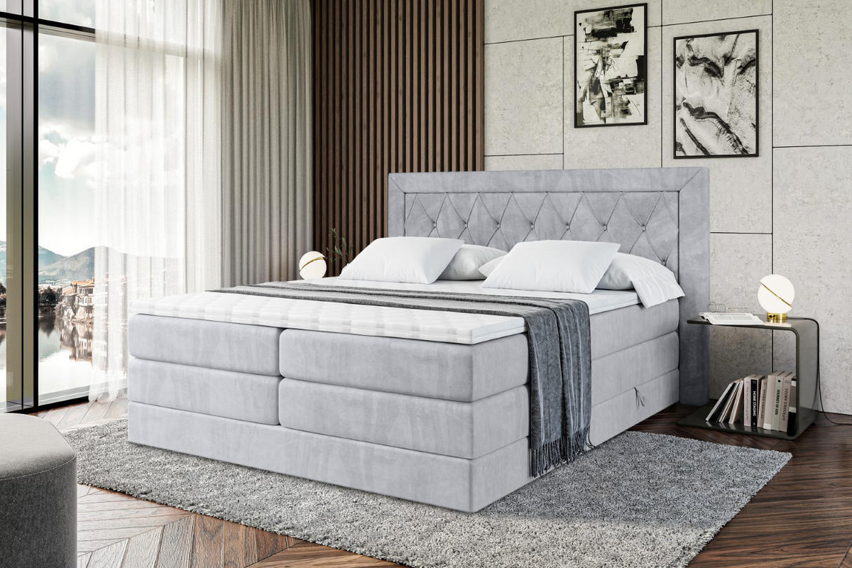 BOXSPRINGBETT NOEL KING - 160 x 200 - H3/H4 - Hellgrau - Hellgrau, Holzwerkstoff (160/200cm) - ALTDECOR