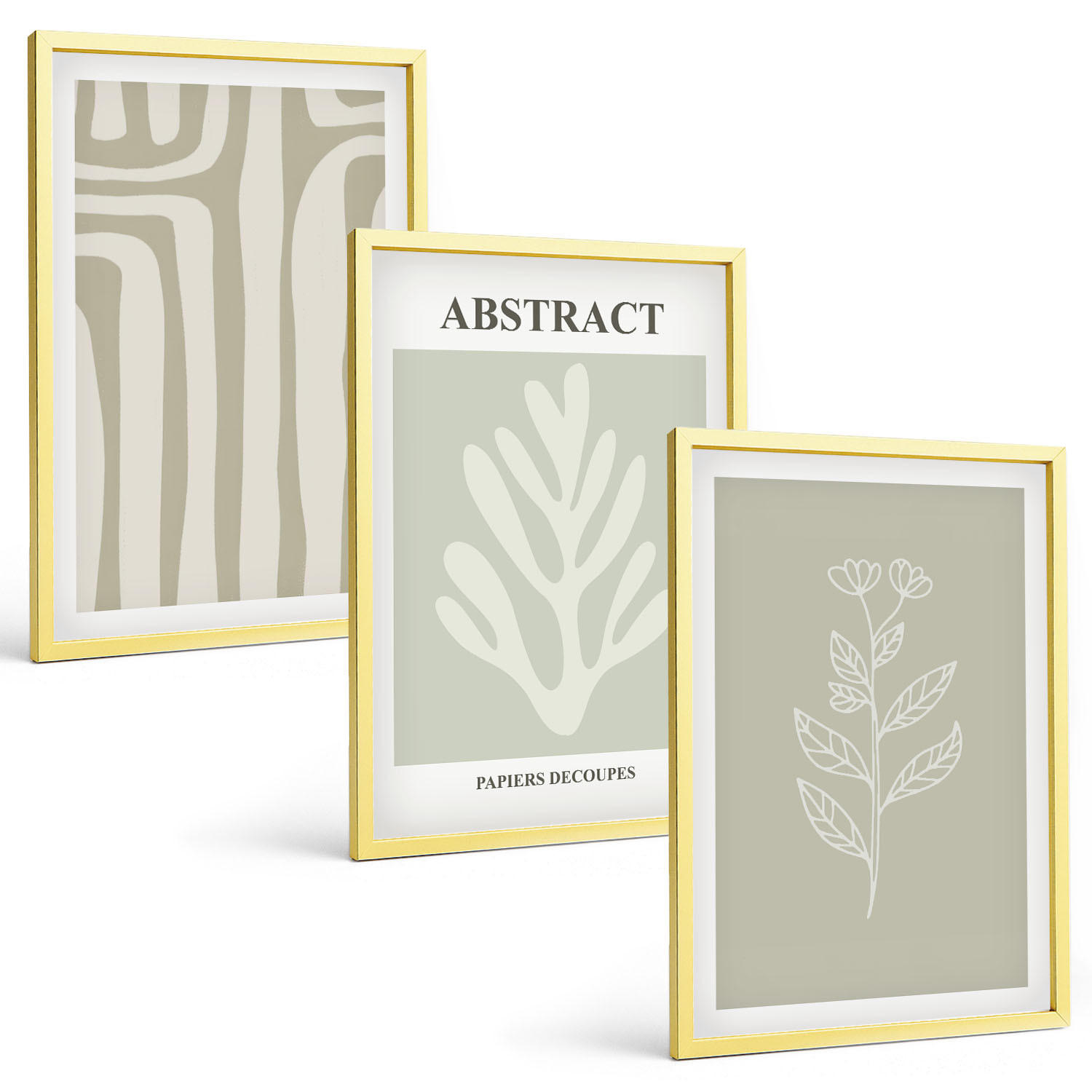 BILDER SET 3er Set - 40x60 cm Goldrahmen - Abstrakte Pflanzenmuster - Goldfarben, Kunststoff (40/60cm) - TULUP