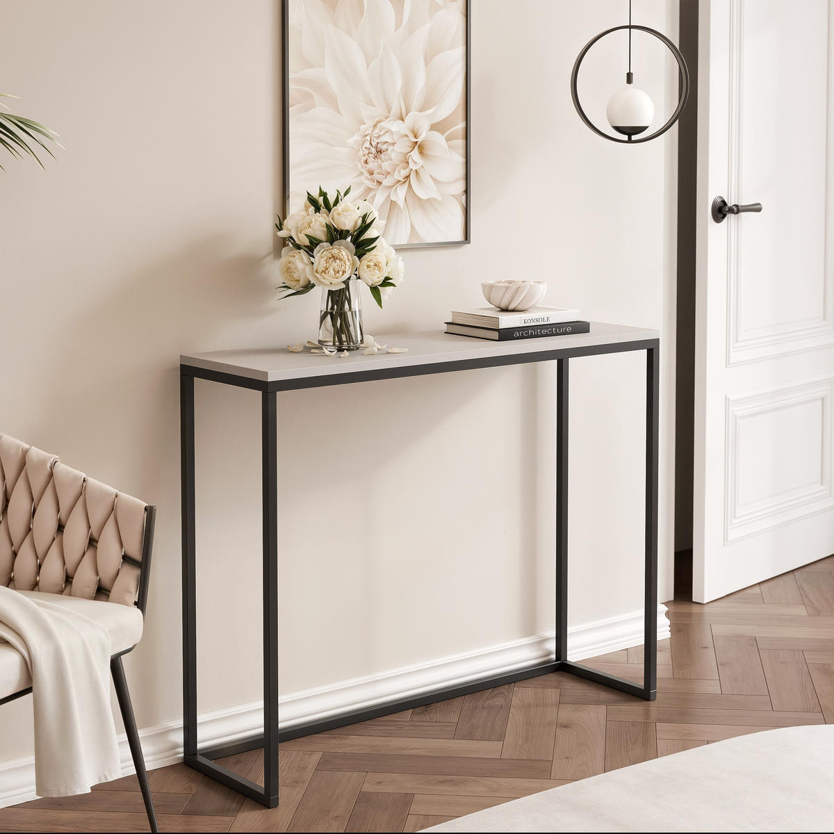 KONSOLENTISCH LORA 80 cm, Schwarz / Cashmere - Kaschmir/Schwarz, Metall (30/80/80cm) - Idohome
