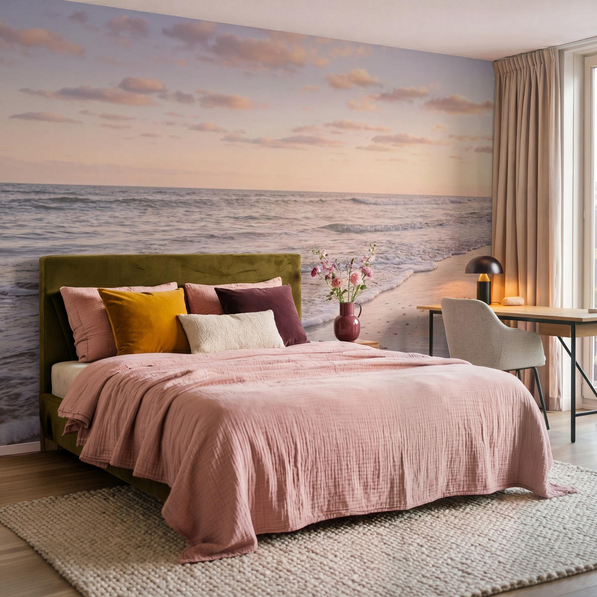 TAPETE - Strand - Brandung - Wolken - 300x200 cm - Hellrosa, Papier (300/200cm) - OnlyWow