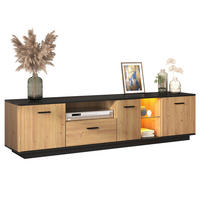 TV-SCHRANK Lowboard 1 Schublade 3 Türen LED-Beleuchtung Schwarz Natur - Schwarz, Holz (43/21/53cm) - FLIEKS