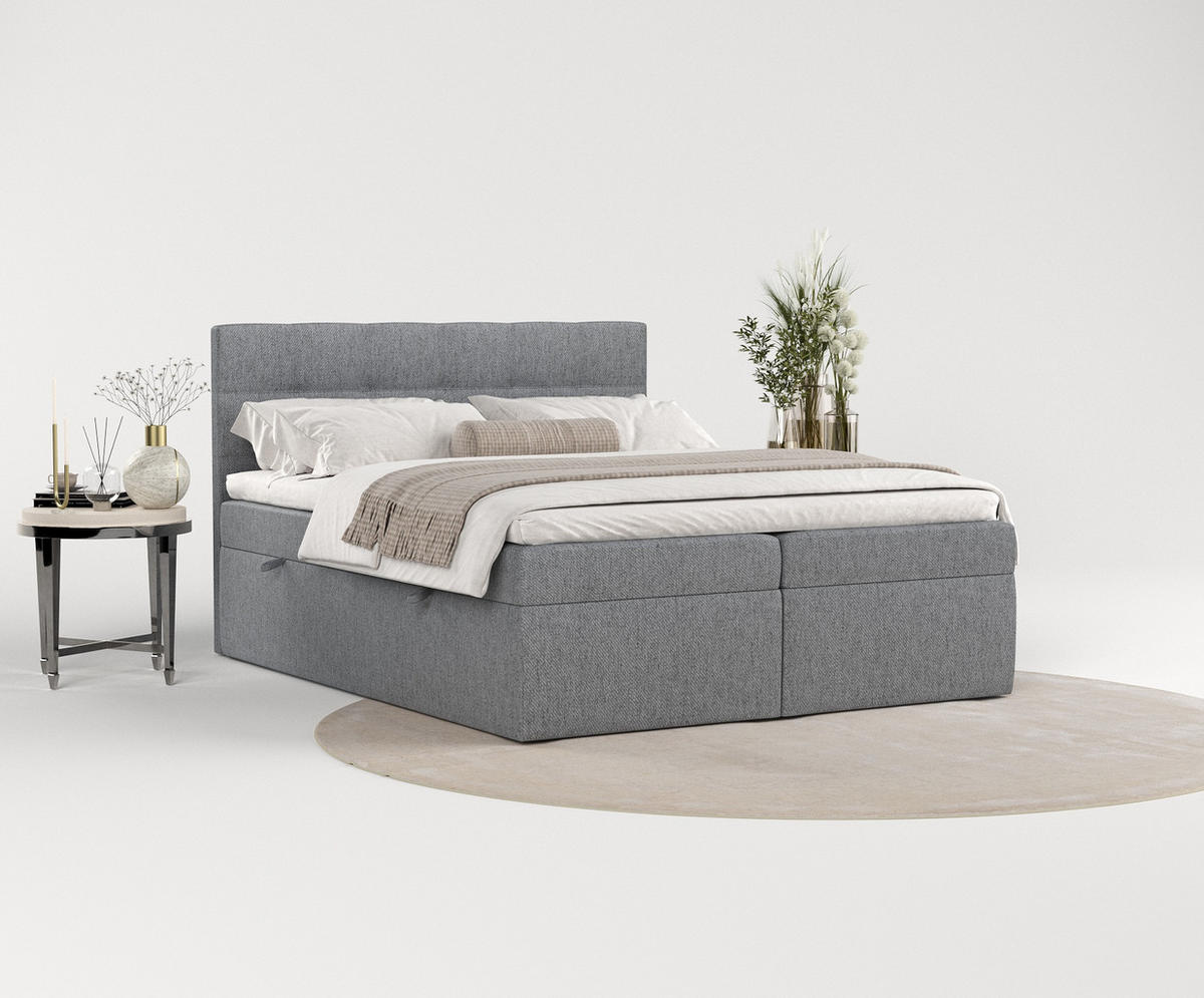 BOXBETT Tari Grau 180/200 cm mit Matratze und Topper - Schwarz/Grau, Holz/Holzwerkstoff (180/200cm) - Maison de Reve