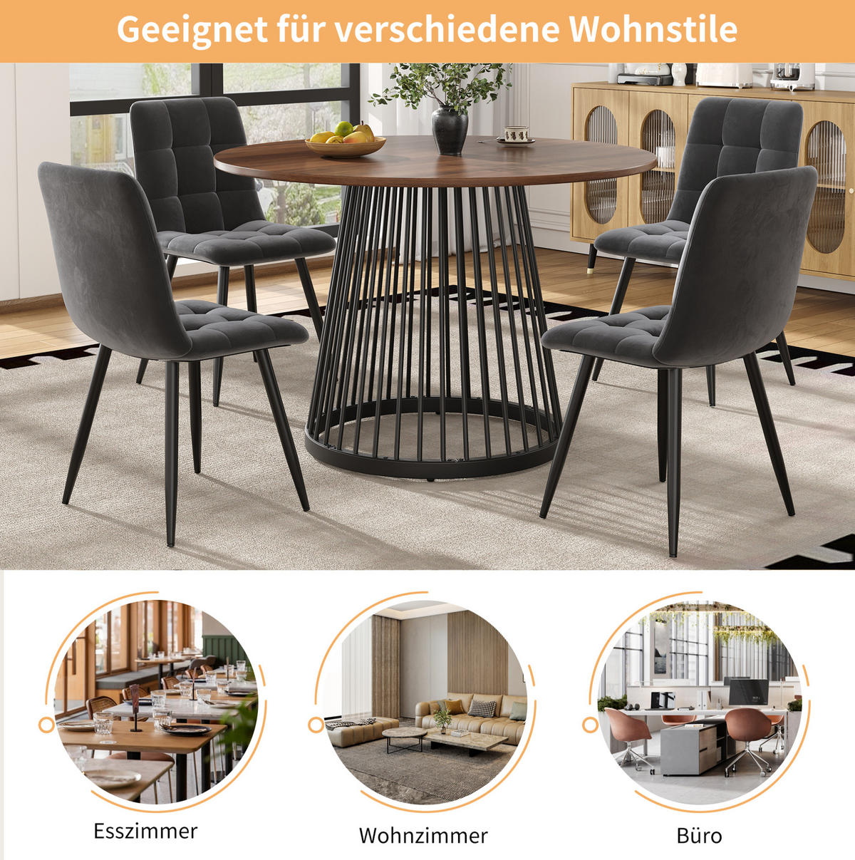 ESSTISCH 80/80/76 cm in Walnussfarben/Schwarz mit Metallgestell - Braun, Holzwerkstoff (80/80/76cm) - Flora Grace