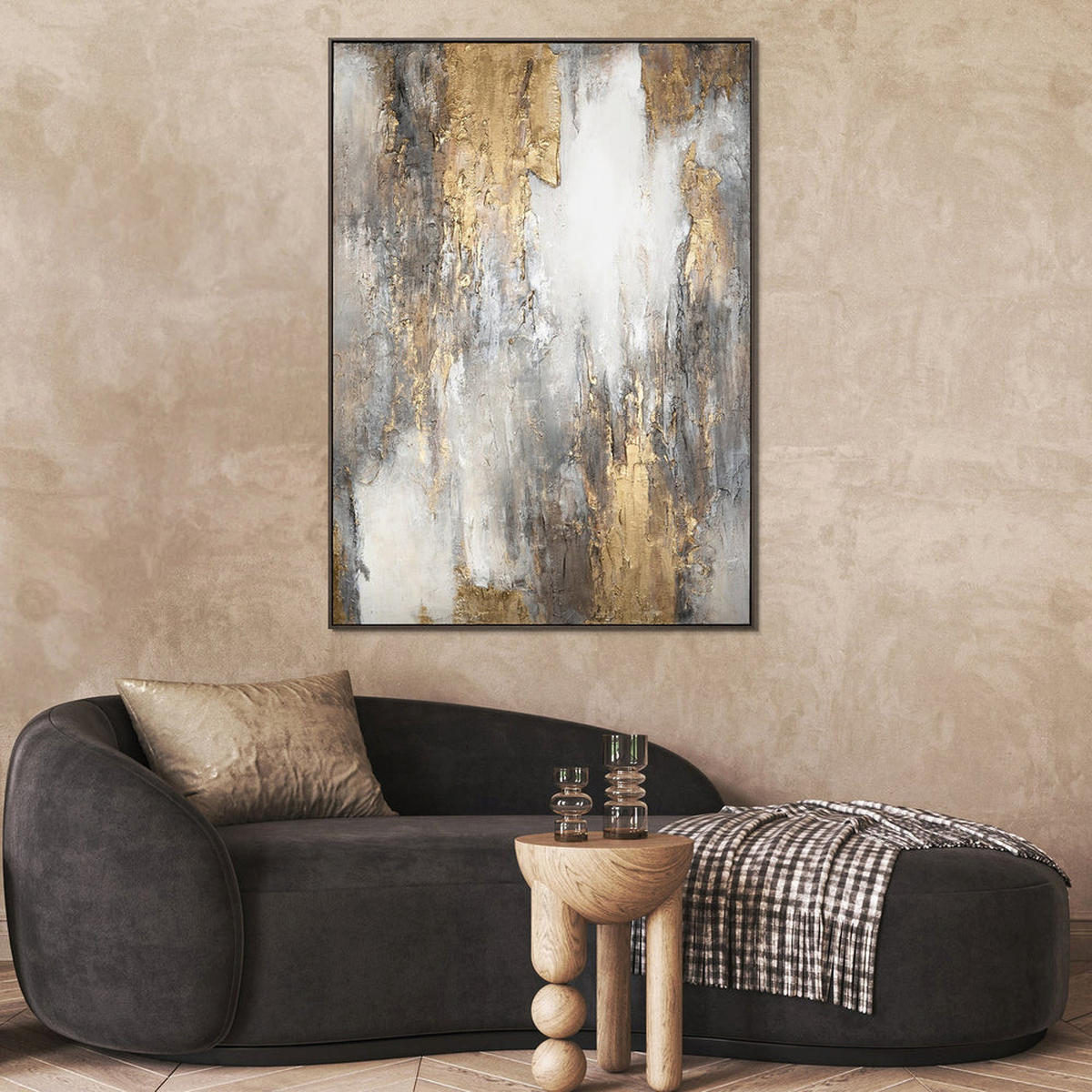GEMÄLDE Sanfter Zeitfluss Schattenfugenrahmen Grau 120x80 cm - Grau, Holz (120/80cm) - YS-art gallery