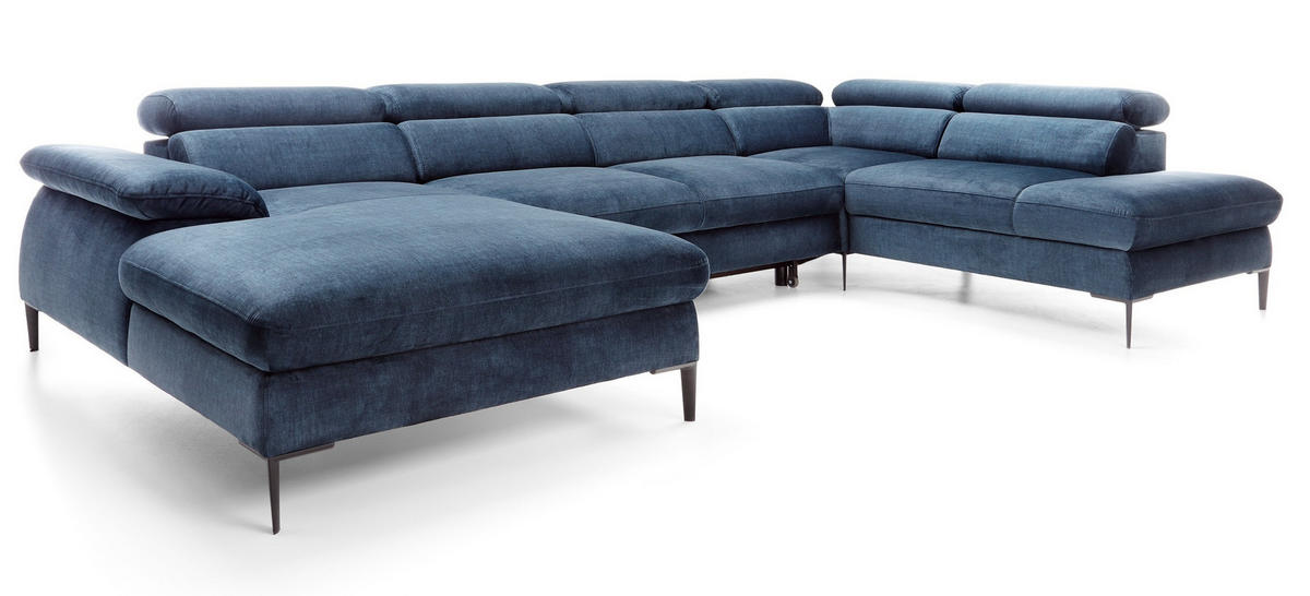 ECKSOFA U-Form 350 cm Amaro M mit Schlaffunktion, Links, Dunkelblau - Dunkelblau, Holz (214/353cm) - Emporius