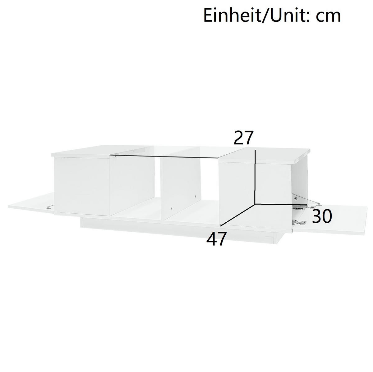 KONFERENČNÍ stolek ze skla a MDF, 120/50/38,5 cm bílý, s LED osvětlením a úložným prostorem - bílá, kompozitní dřevo (120/50/38.5cm) - BEAOK