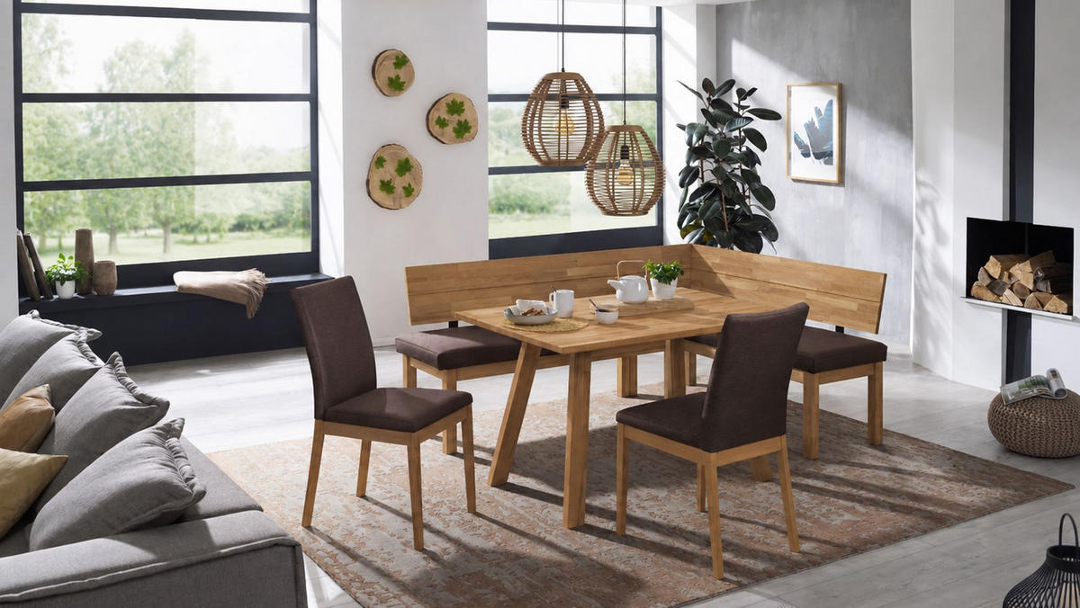 ECKBANKGRUPPE Modern Danny 1 für 7 Personen Massivholz Wildeiche/Braun - Wildeiche/Braun, Holz (194/85/155cm) - 58aufmkessel