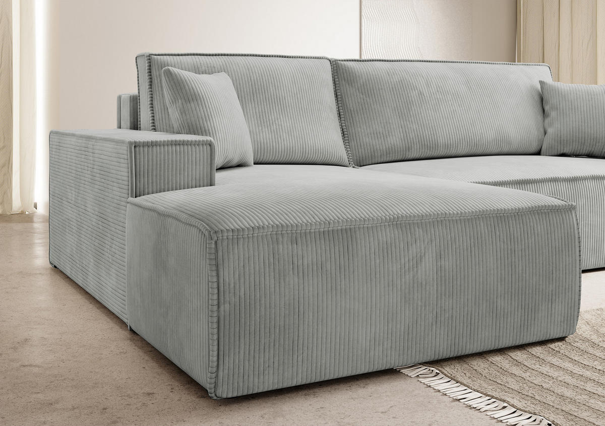 ECKSOFA Farese Hellgrau Cordbezug - Hellgrau/Schwarz, Kunststoff/Textil (267/167cm) - Selsey