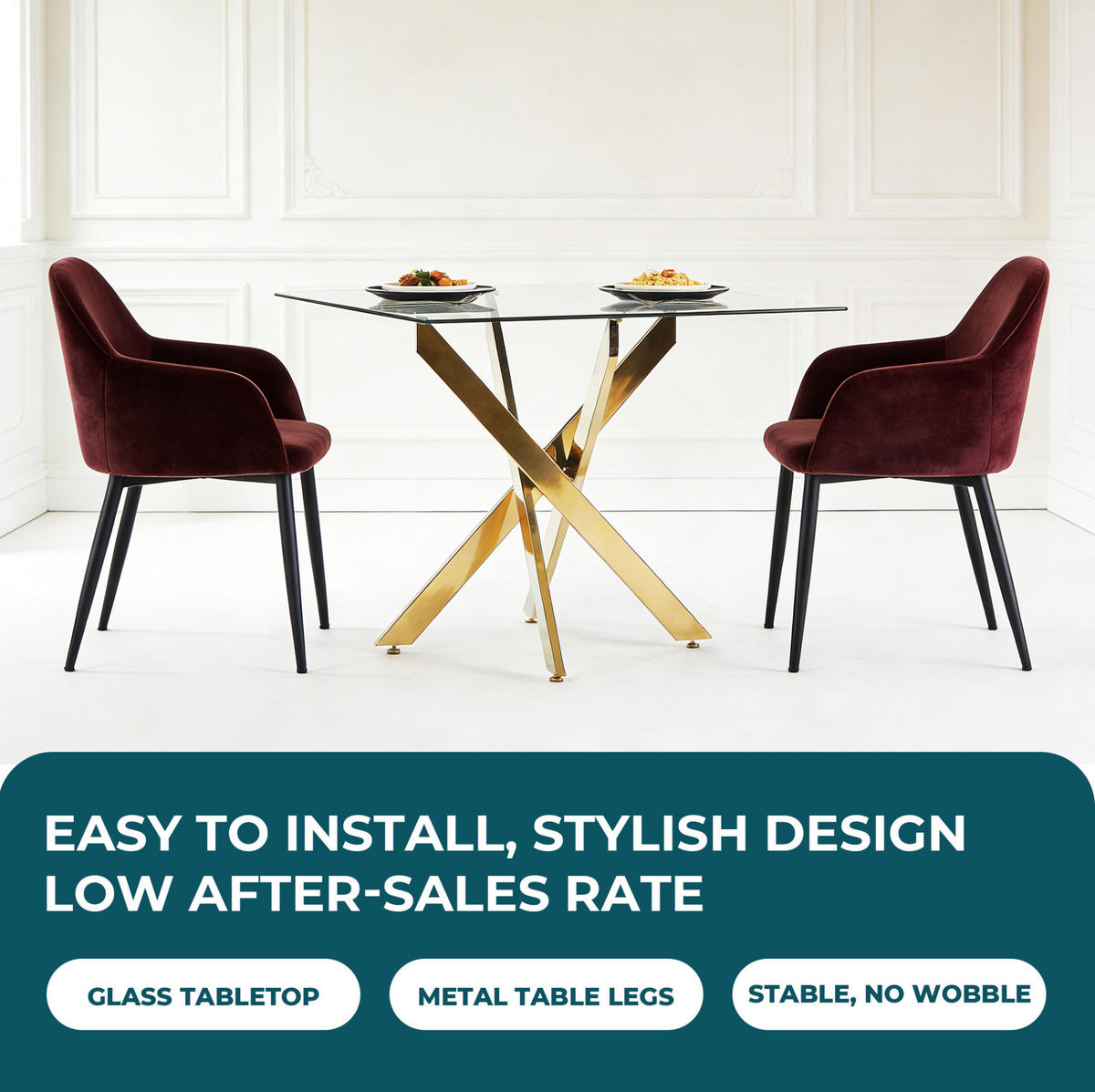 ESSTISCH 80/75/80 cm Golden aus Glas und Metall - Goldfarben, Metall (80/80/75cm) - OKMYHOME
