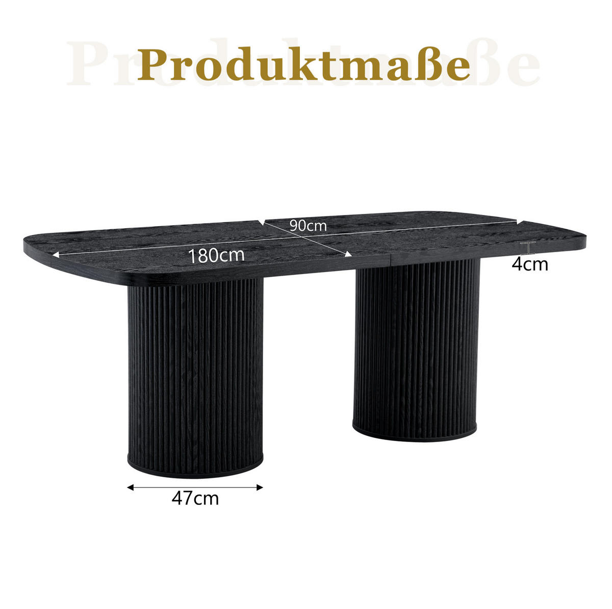 ESSTISCH in Schwarz mit ovaler Tischplatte und geriffeltem Säulenfuß,180/90/76 cm - Schwarz, Holzwerkstoff (90/180/76cm) - BEAOK