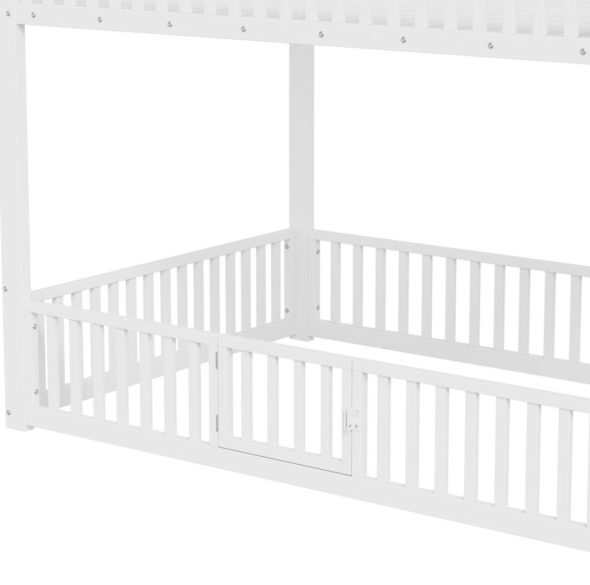 ETAGENBETT 140/200 cm aus MDF und Metall mit LED, Stauraumleiter, Weiß - Weiß, Metall (140/200cm) - OKMYHOME