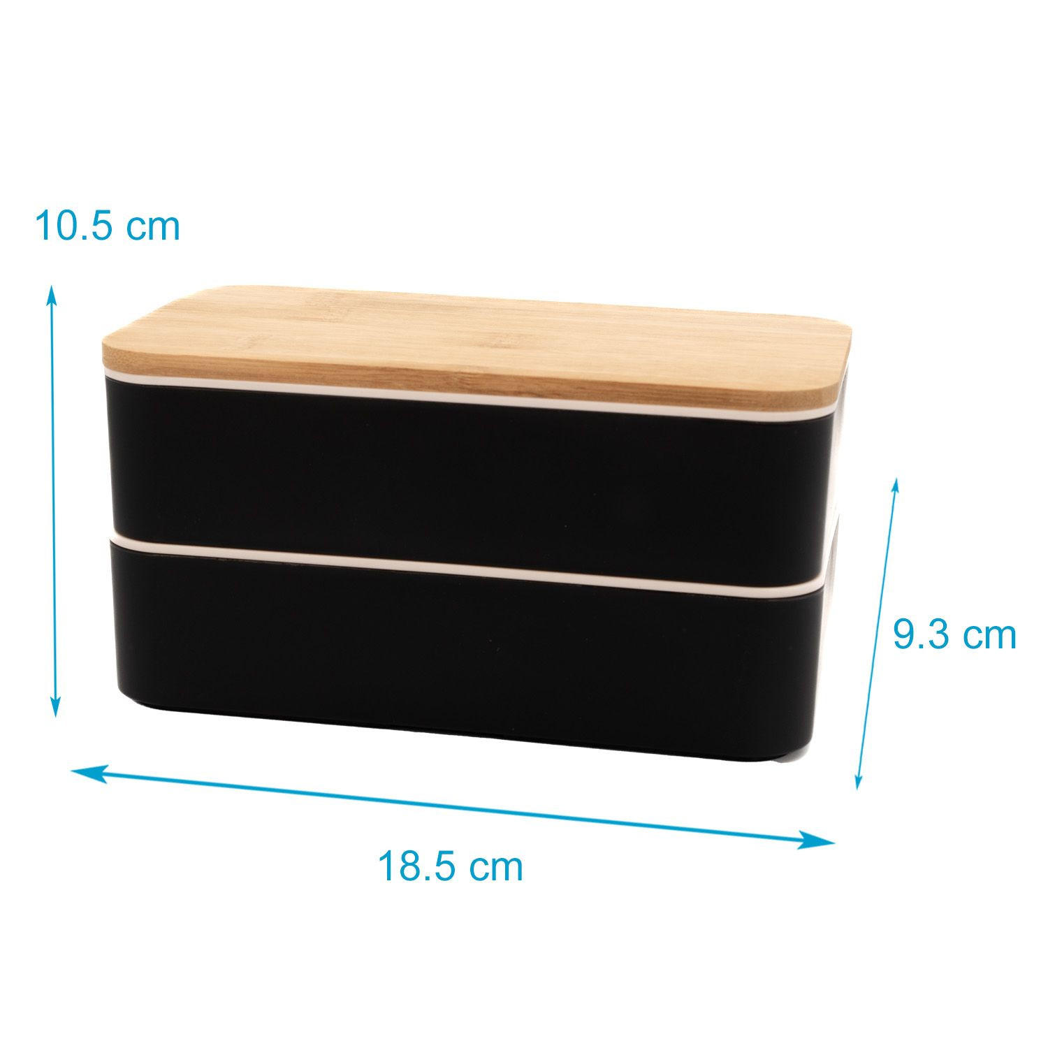 LUNCH BROTBOX mit Messer Gabel Löffel - Schwarz, Naturmaterialien (10.5/9.3/18.5cm) - Intirilife
