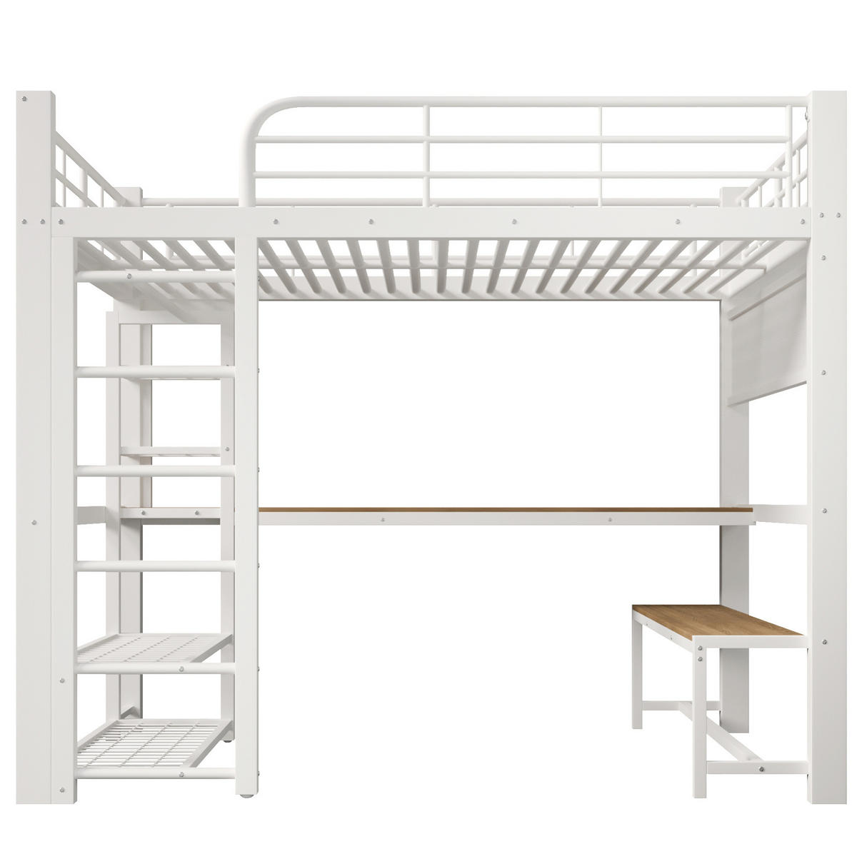 HOCHBETT 140/200 cm Weiß mit LED, Schreibtisch und Stauraum ohne Matratze - Weiß, Metall (140/200cm) - MIVRAY
