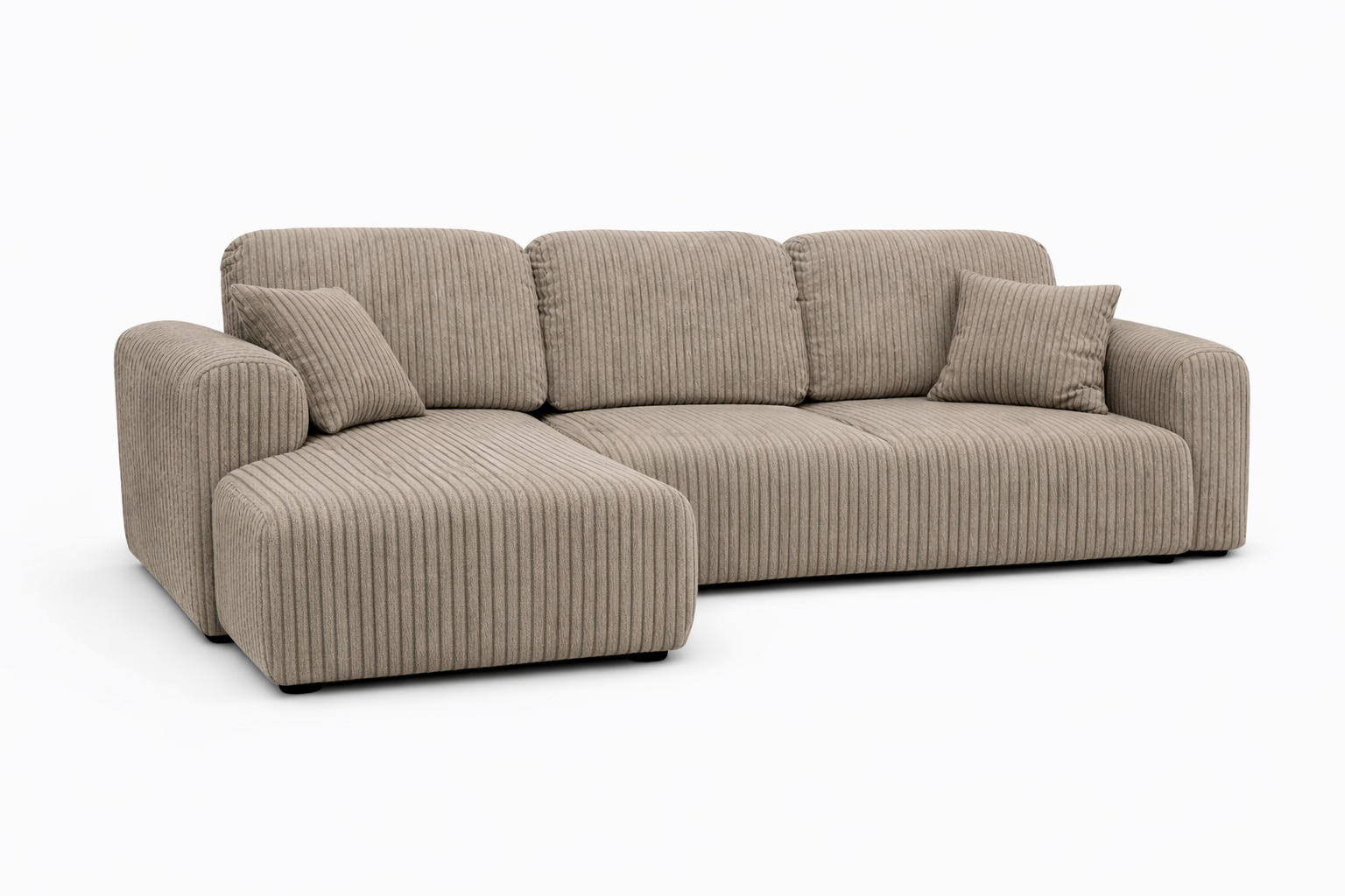ECKSOFA Mit Schlaffunktion Und Bettkasten, Sofa L-Form Bingo L, Cordstoff Poso, Dunkelbeige, Links - Beige, Holz (250/142cm) - Kaiser Möbel