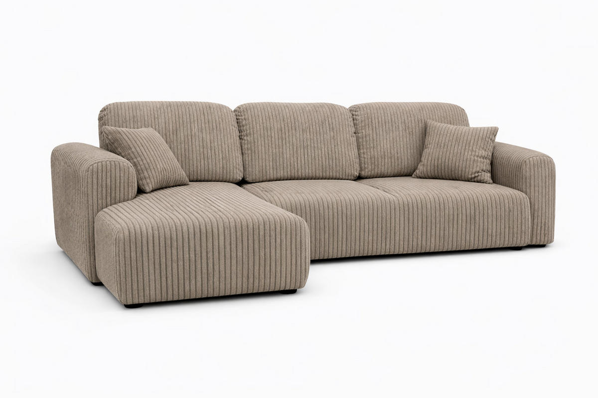 ECKSOFA Mit Schlaffunktion Und Bettkasten, Sofa L-Form Bingo L, Cordstoff Poso, Dunkelbeige, Links - Beige, Holz (250/142cm) - Kaiser Möbel