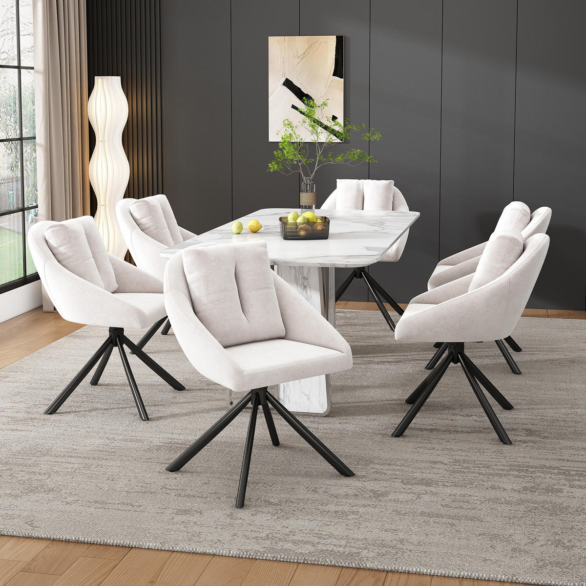 DREHSTUHL mit Rollen Samt Beige 4er-Set - Beige, Metall (54/79/65.1cm) - Meubliv