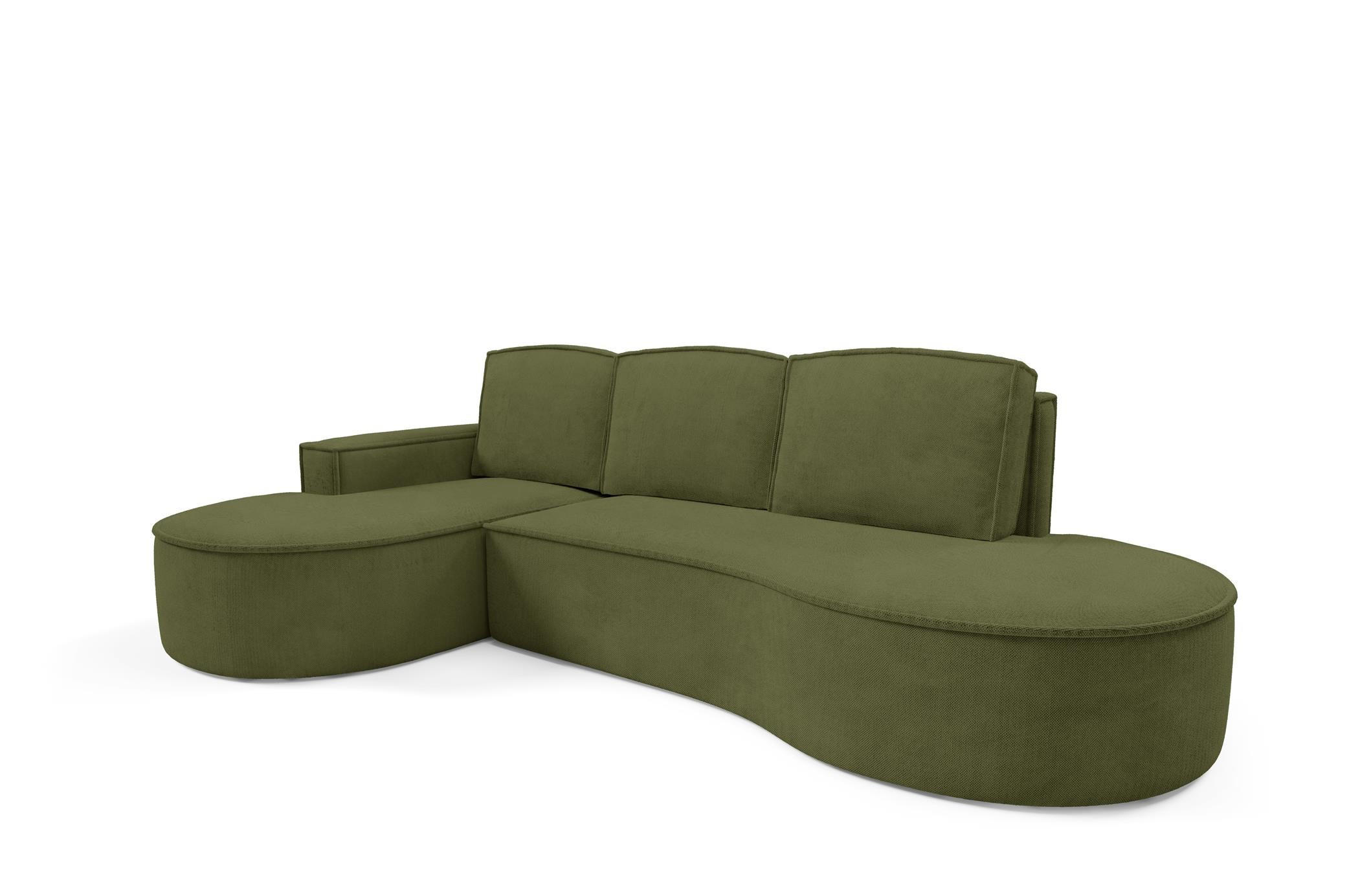 ECKSOFA Flow Grün, mit Schlaffunktion und Kissen in Curio Stoff, linke seite - Grün, Holzwerkstoff/Textil (277/157cm) - Bettso