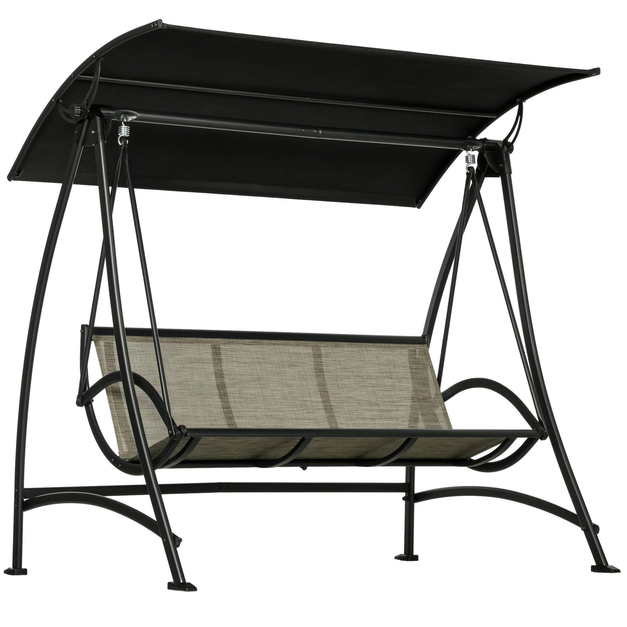 HOLLYWOODSCHAUKEL 3-Sitzer, UV-Schutz, bis 330 kg Belastbar, Texteline, Schwarz - Schwarz, Metall (133/177/190cm) - Outsunny