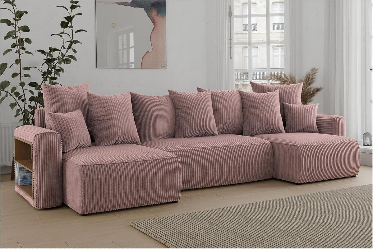 ECKSOFA SOLARIS U - Schwarz/Rosa, Holzwerkstoff (312/142cm) - Meblini